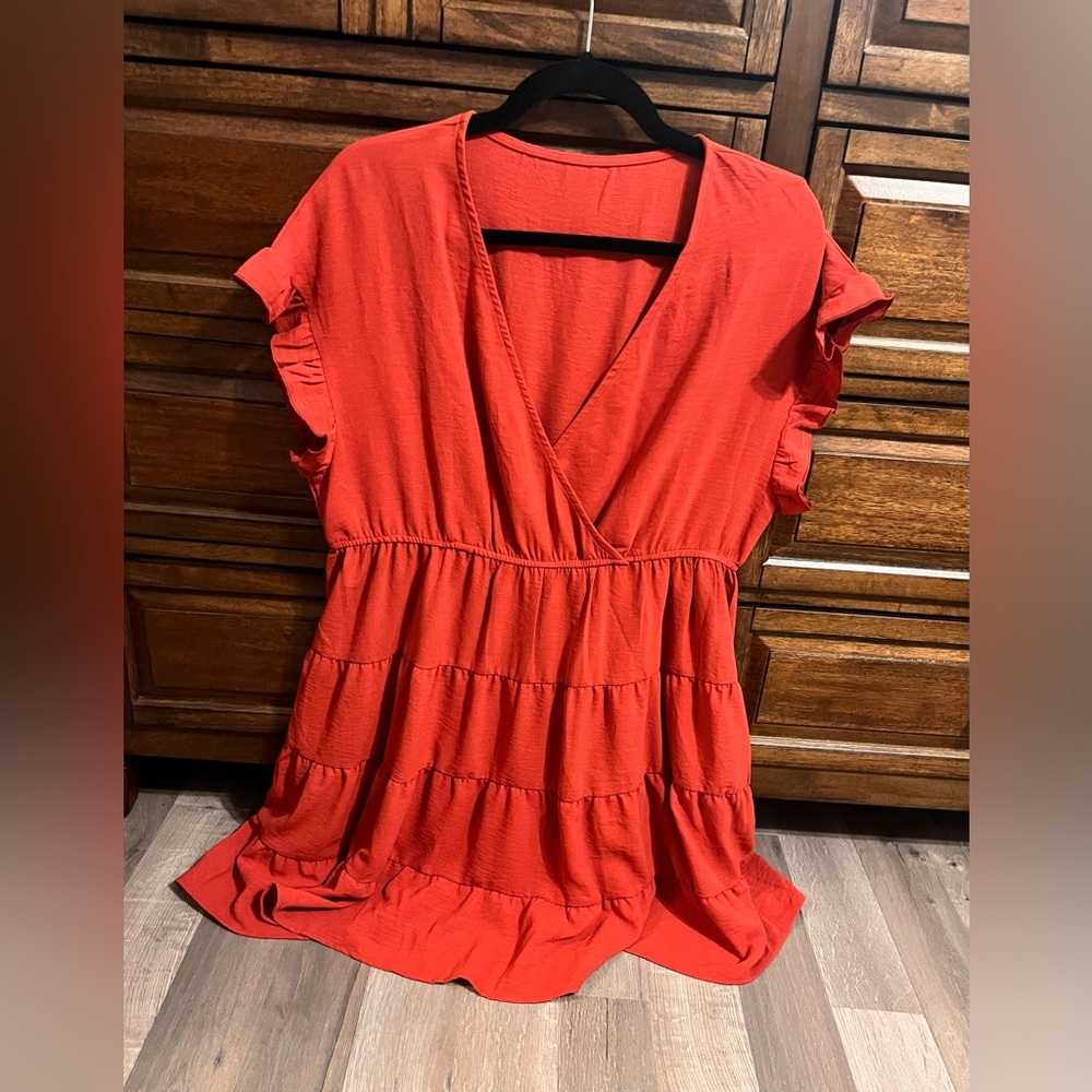 Rust Ruffle Sleeve Dress